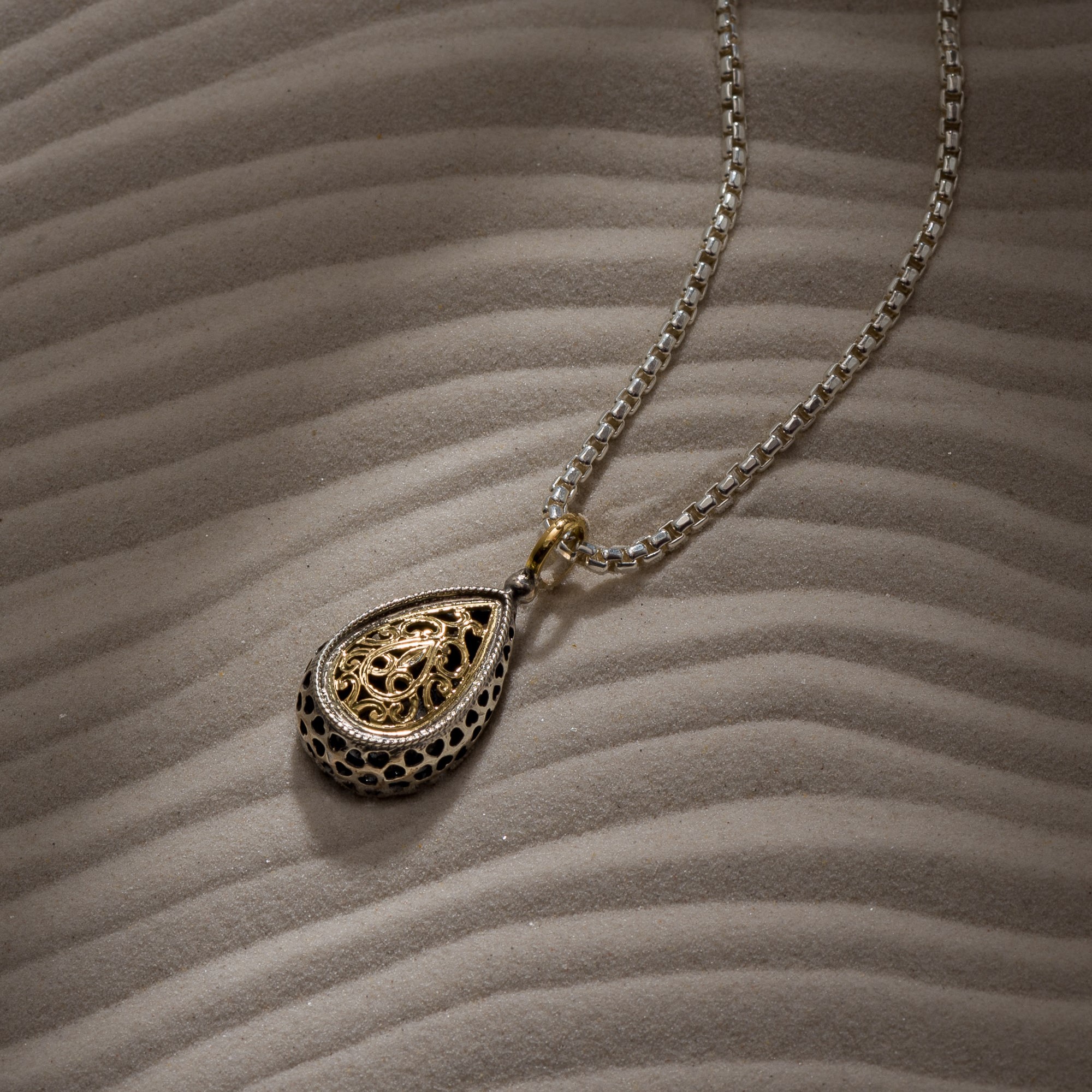 Garden Shadows Drop Pendant in 18K Gold and Sterling Silver