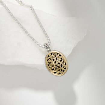 Garden shadows oval pendant in 18K Gold and Sterling Silver