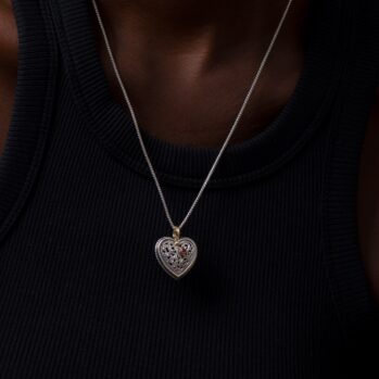 Garden Shadows Heart Pendant in 18K Gold and Sterling Silver with Ruby