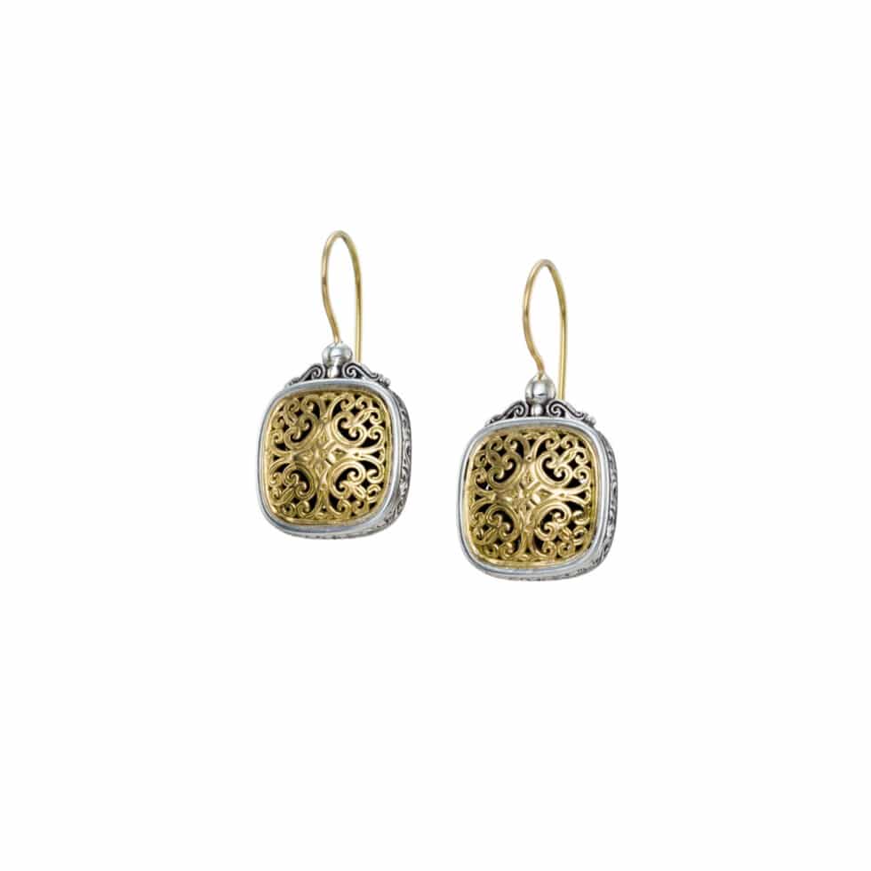 Mediterranean square earrings in 18K Gold and Sterling Silver