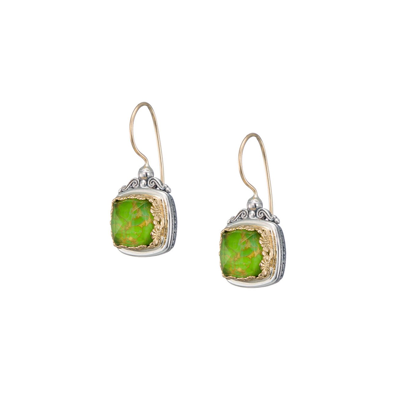 Iris small square earrings in 18K Gold and  Sterling silver with doublet stones