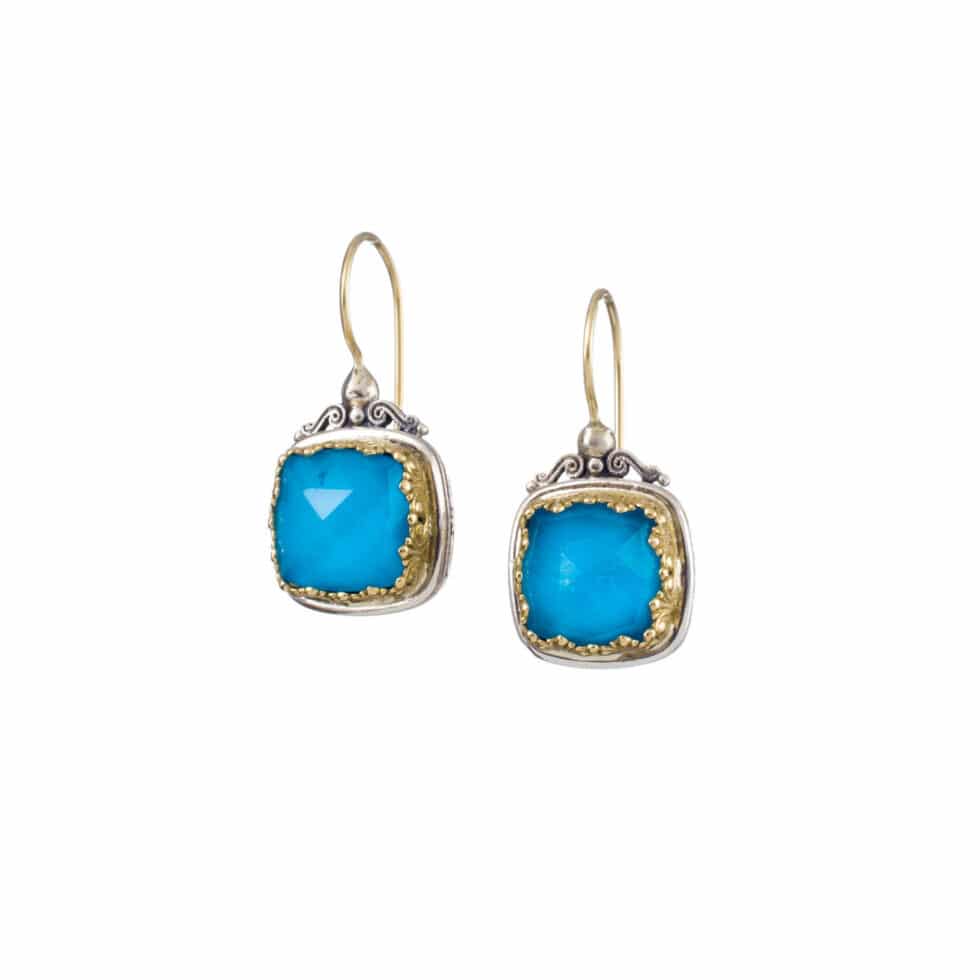 Iris square earrings in 18K Gold and Sterling silver with doublet stones