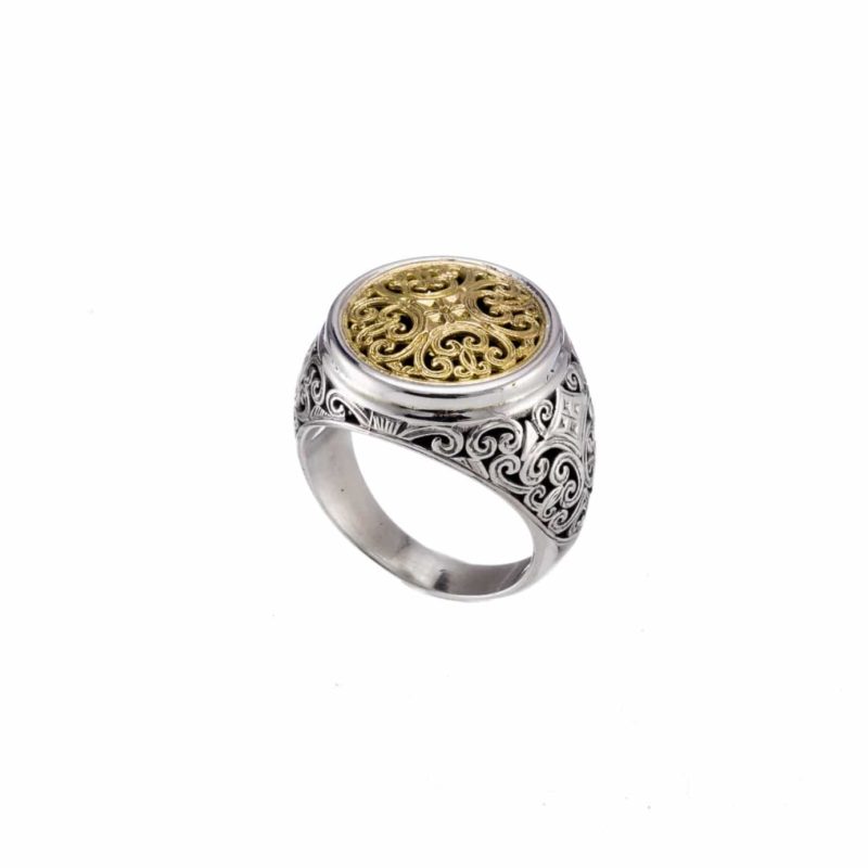 Mediterranean round Ring in 18K Gold and Sterling Silver