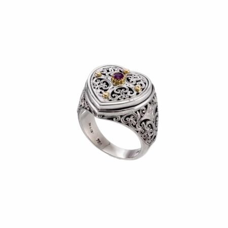 Mediterranean Heart Ring in 18K Gold and Sterling Silver with Ruby - Image 3
