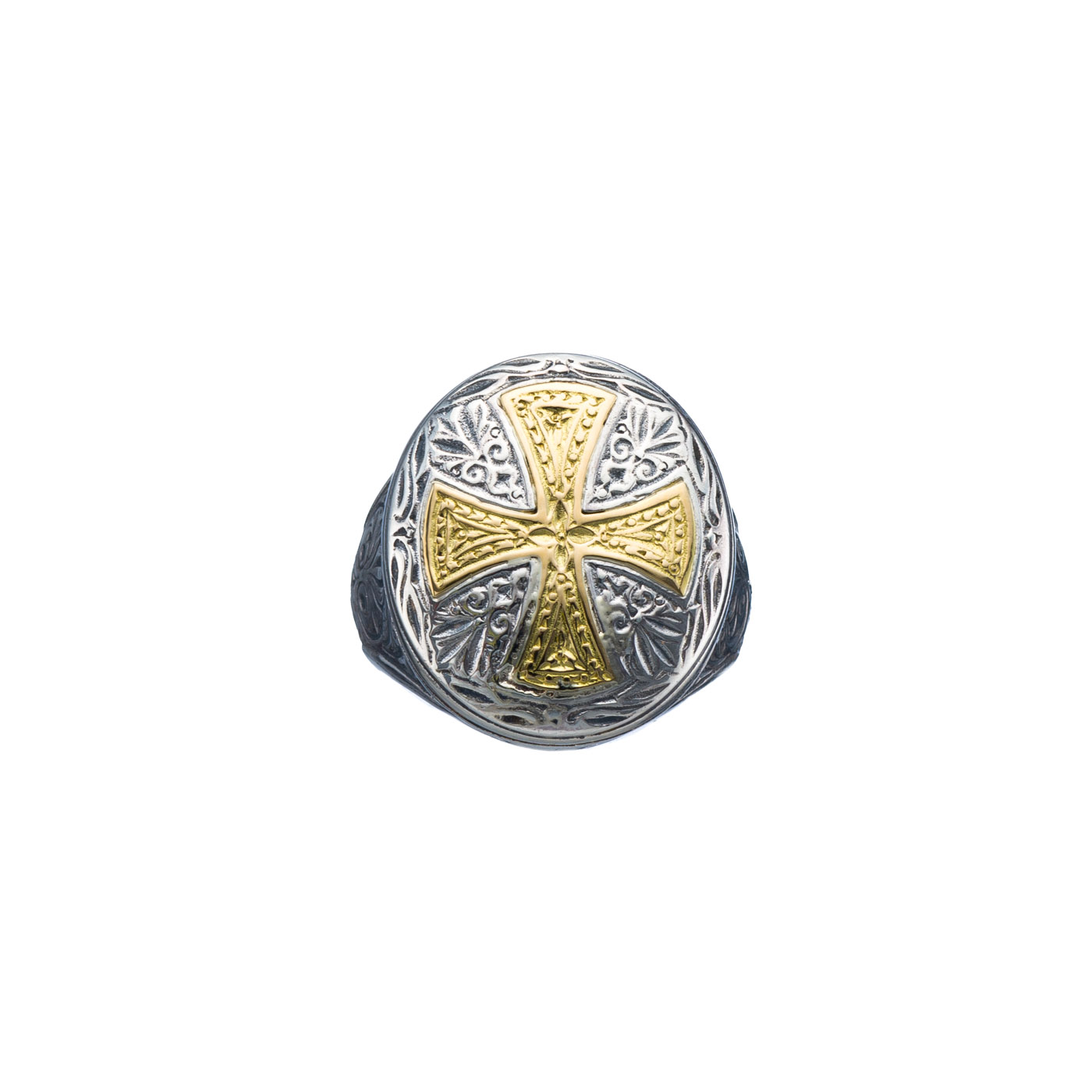 Ring oval with cross in 18K Gold and Sterling Silver