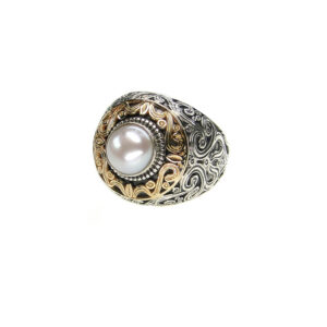 Santorini ring in 18K Gold and Sterling Silver with pearl