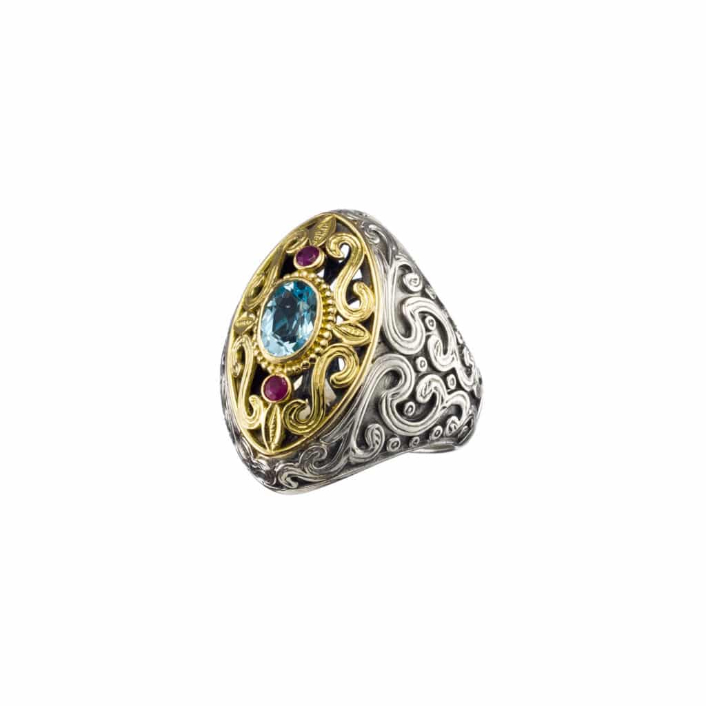 Byzantine ring in 18K Gold and Sterling Silver with peridot