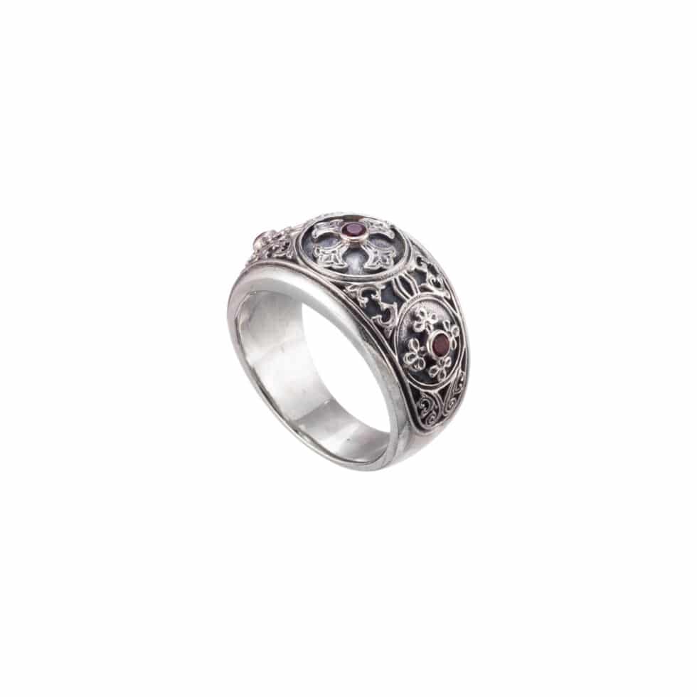 Symbol Ring in Sterling Silver with garnet