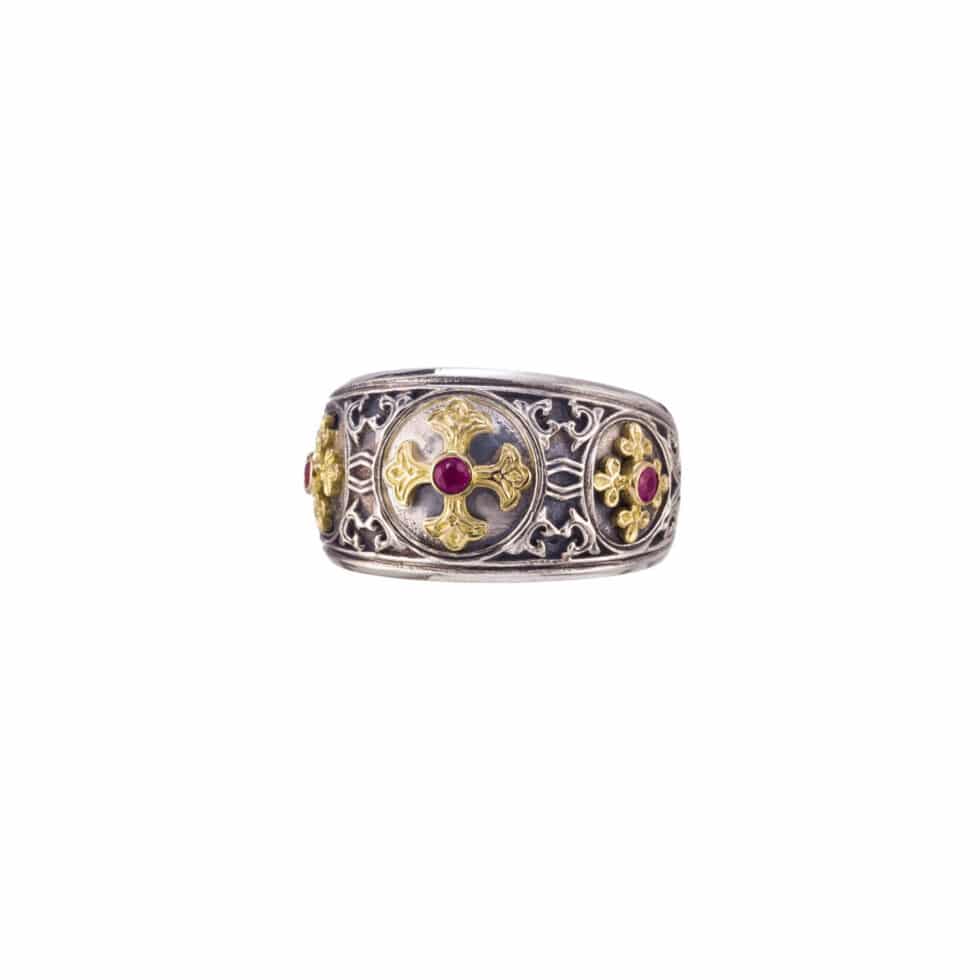 Symbol Ring in 18K Gold and Sterling Silver with ruby
