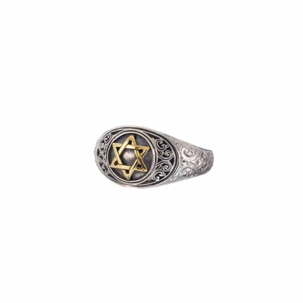 Symbol Star of David Ring in 18K Gold and Sterling Silver