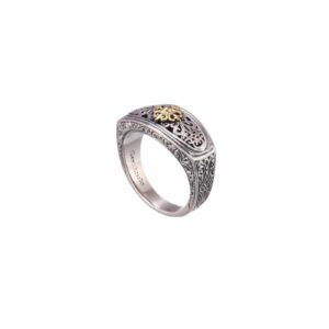 Mediterranean Ring in 18K Gold and Sterling Silver with Precious stone