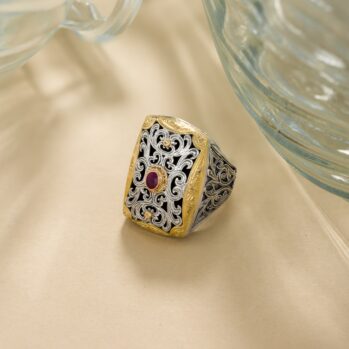 Garden shadows ring in 18K Gold and Sterling Silver with ruby