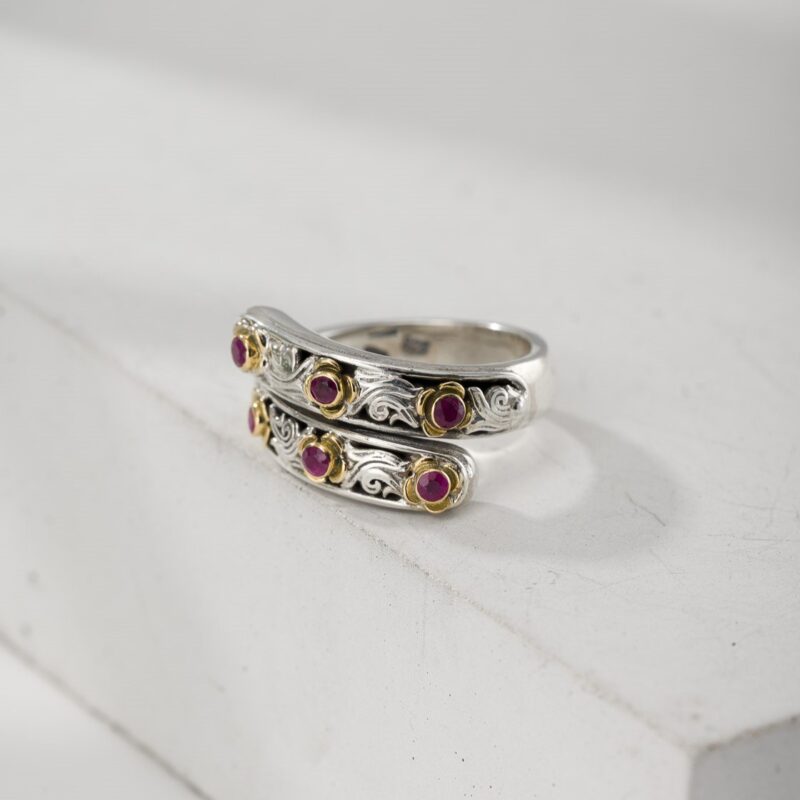 Nefeli Ring in 18K Gold and Sterling Silver with Rubies
