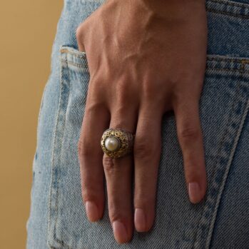 Santorini ring in 18K Gold and Sterling Silver with pearl