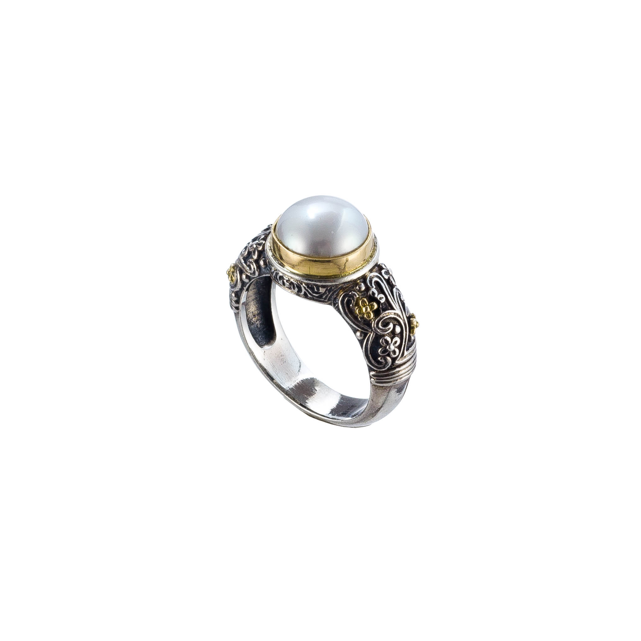 Eve ring in 18K Gold and Sterling Silver with a pearl