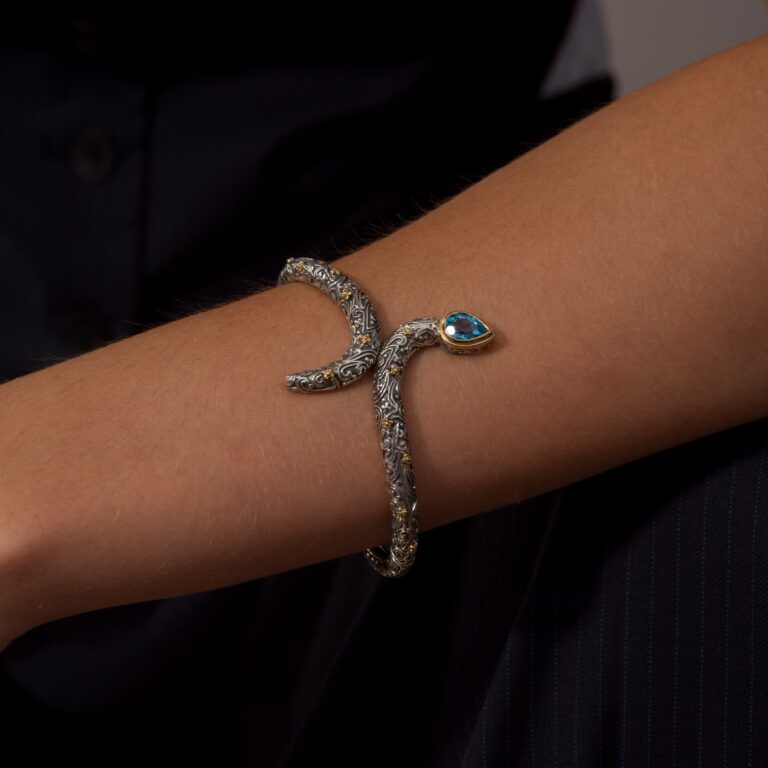 Eden's Garden Snake bracelet in 18K Gold and Sterling silver with Gemstone