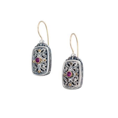 Mediterranean Earrings in 18K Gold and Sterling silver with ruby