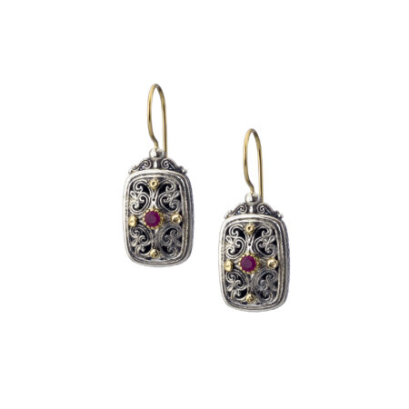 Mediterranean Earrings in 18K Gold and Sterling silver with ruby - Image 2