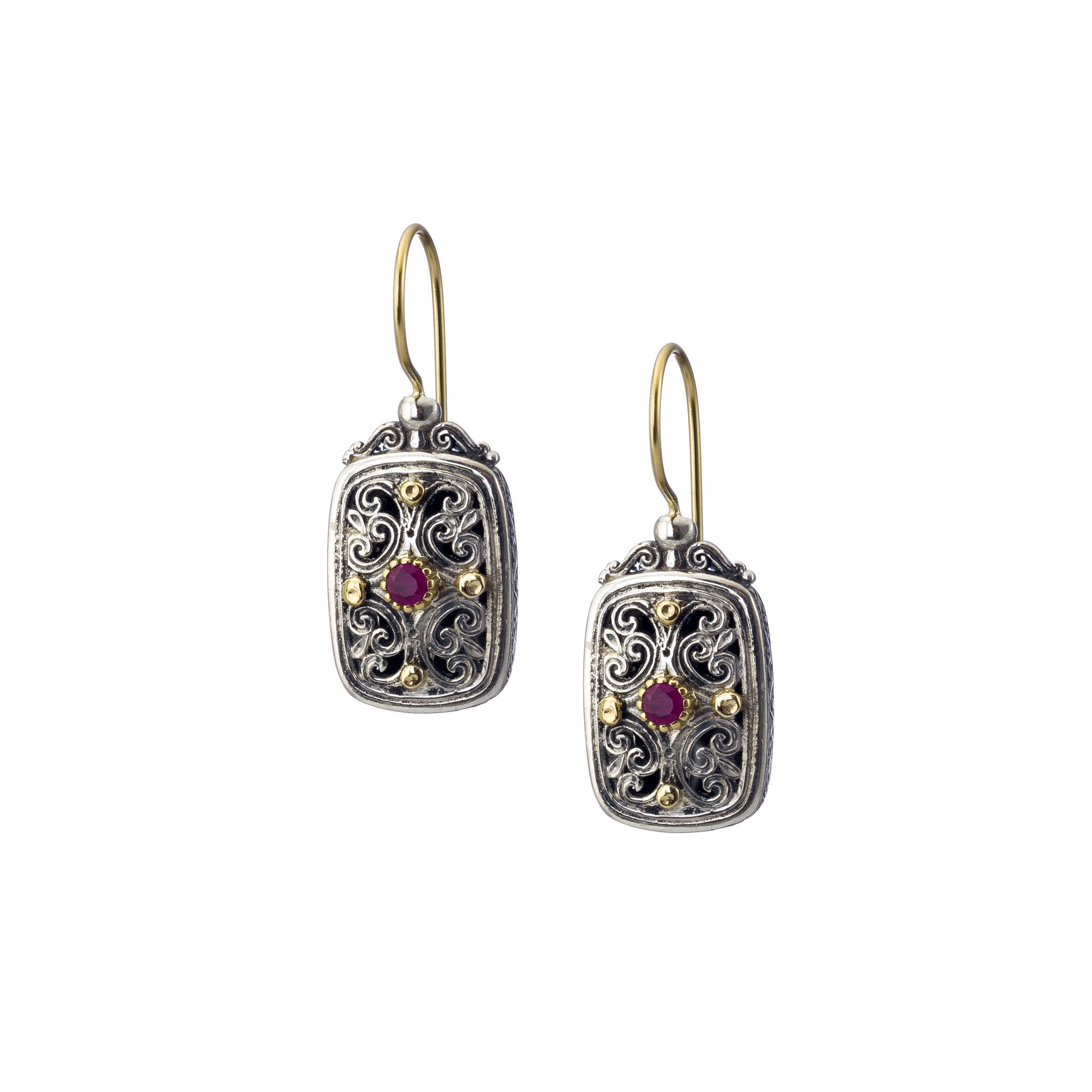 Mediterranean Earrings in 18K Gold and Sterling silver with ruby