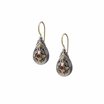 Mediterranean drop earrings in 18K Gold and Sterling silver with ruby