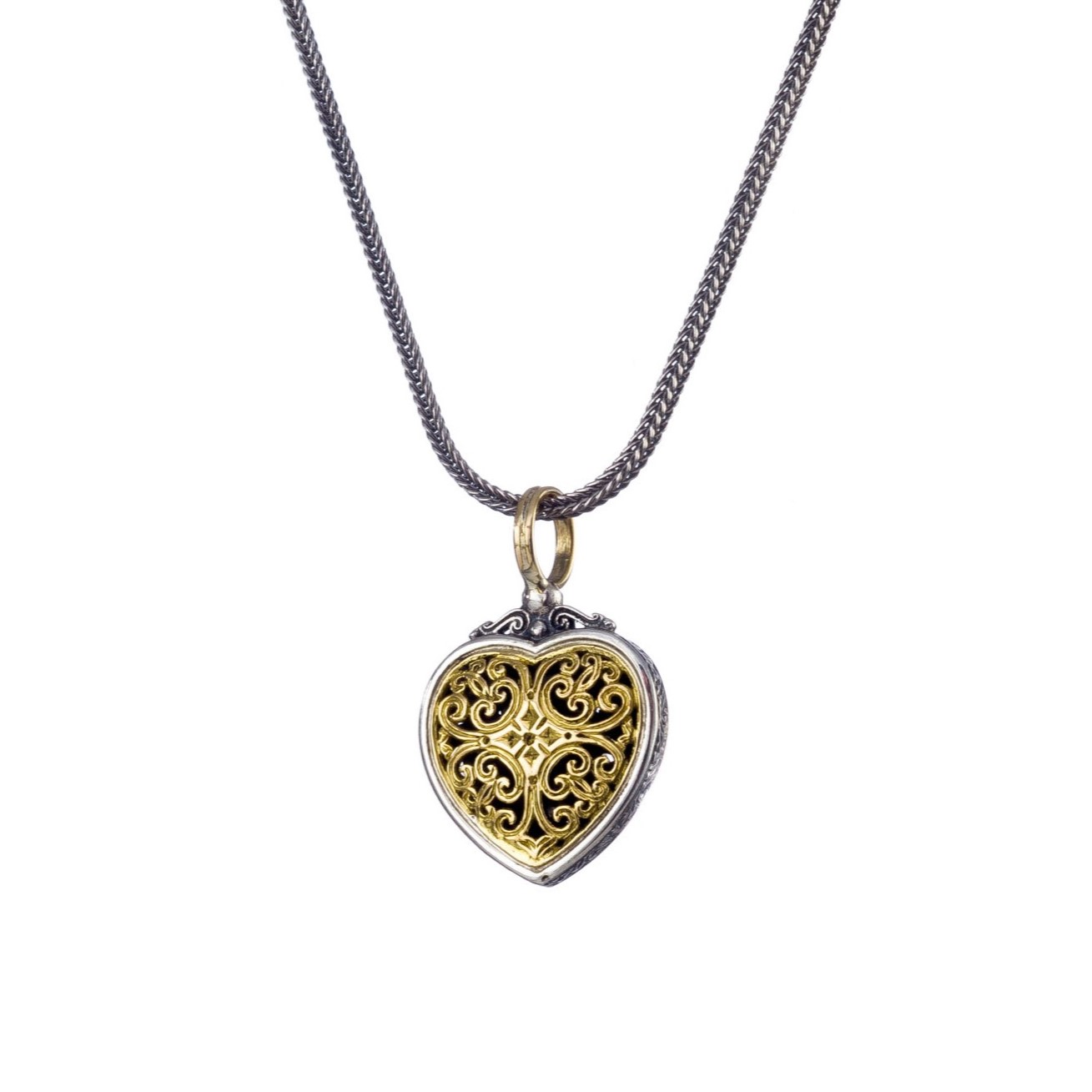 Mediterranean heart pendant in 18K Gold and Sterling silver
