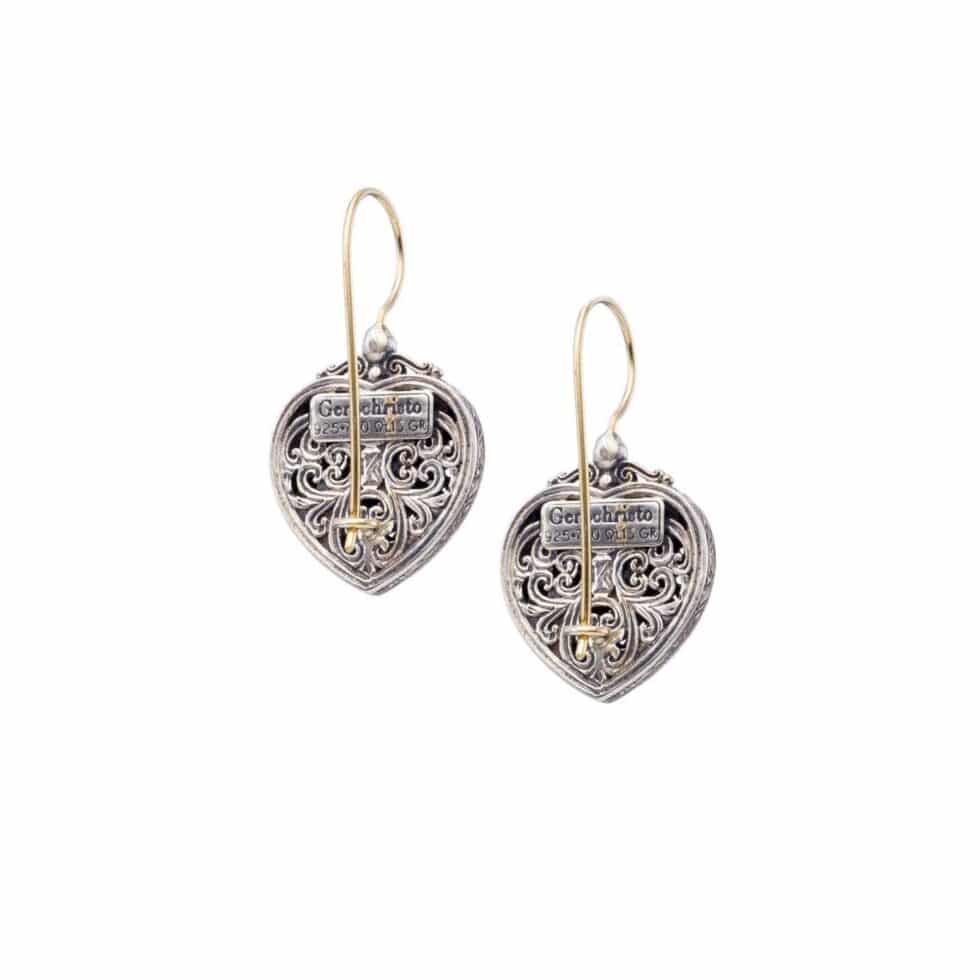 Mediterranean heart earrings in 18K Gold and Sterling Silver with brown diamonds