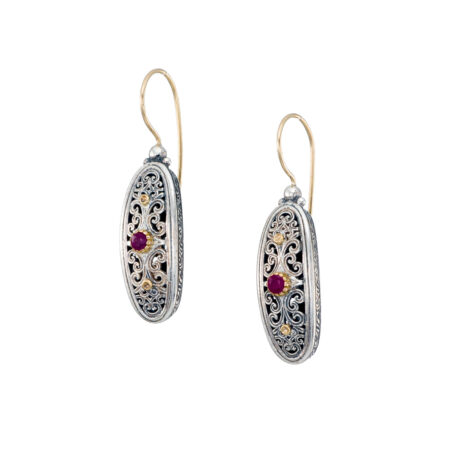 Mediterranean oval earrings in 18K Gold and Sterling silver with ruby