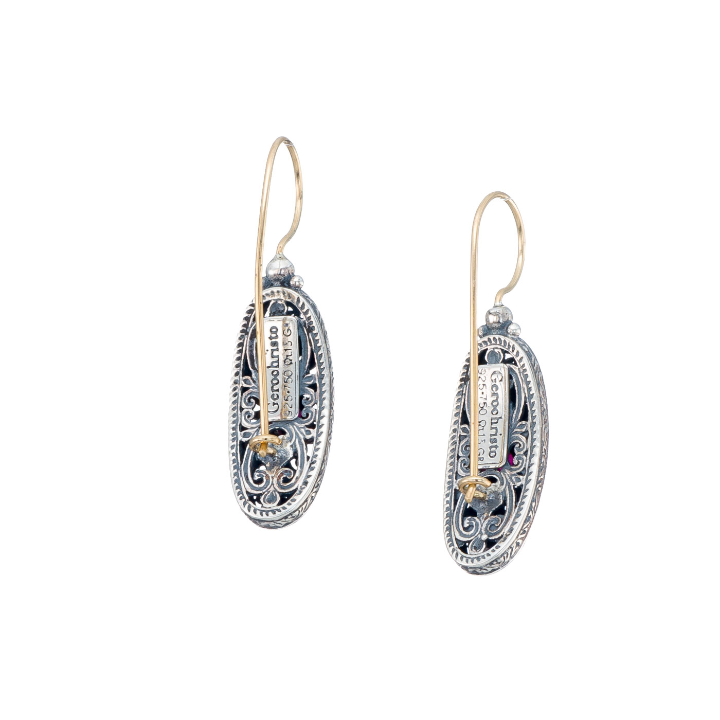 Mediterranean oval earrings in 18K Gold and Sterling silver with ruby