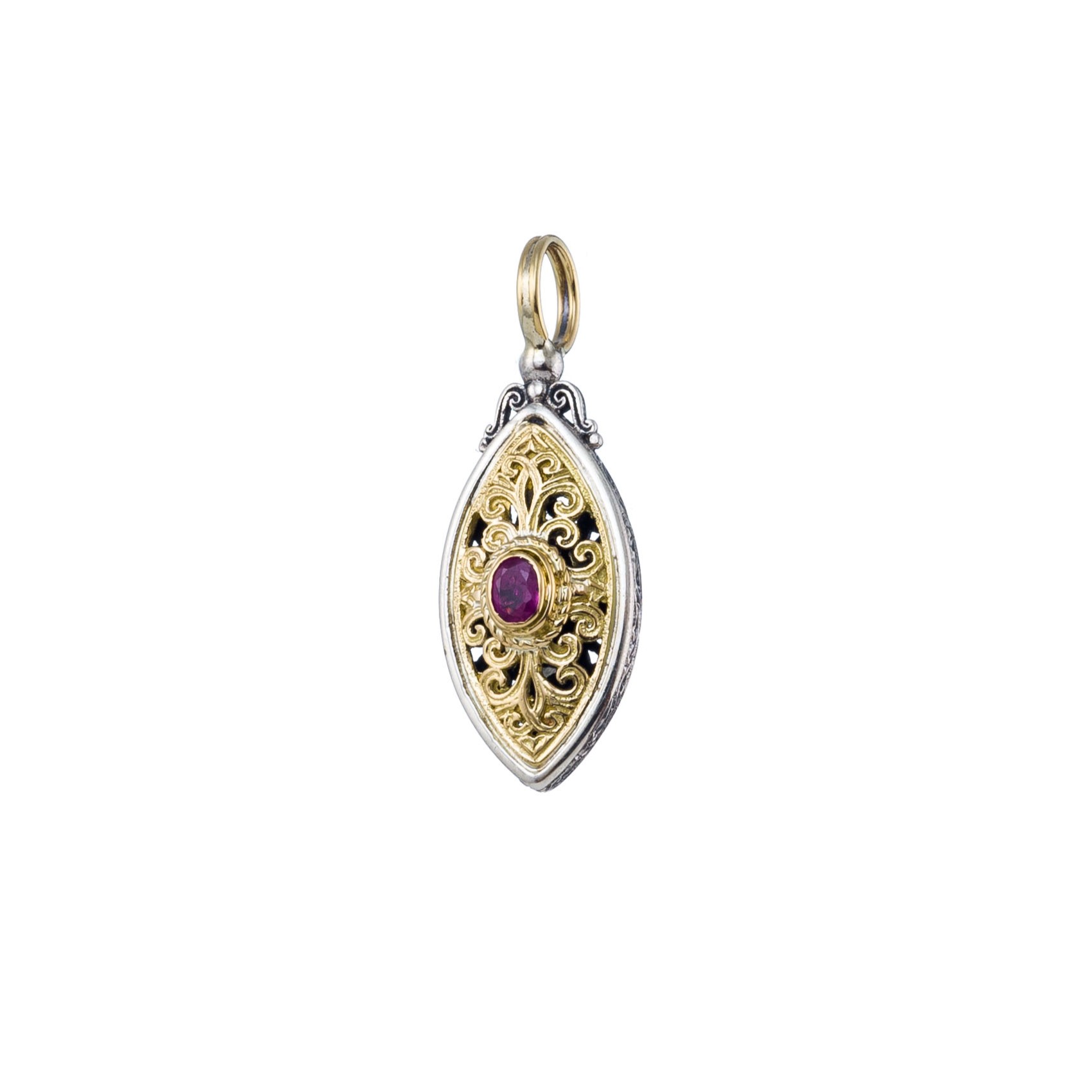Mediterranean pendant in 18K Gold and Sterling silver with ruby