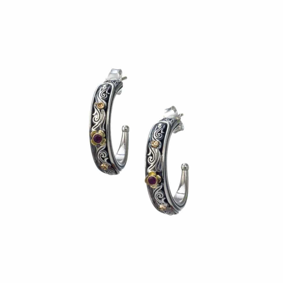 Nefeli hoops in 18K Gold and sterling silver with ruby