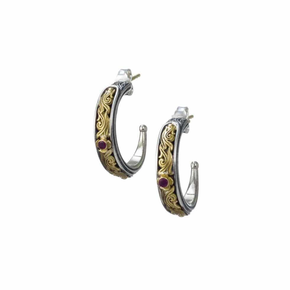 Nefeli hoops earrings in 18K Gold and sterling silver with ruby