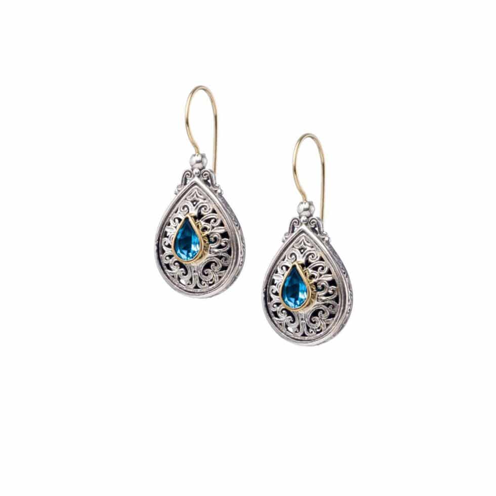 Mediterranean drop earrings in 18K Gold And Sterling Silver with blue topaz