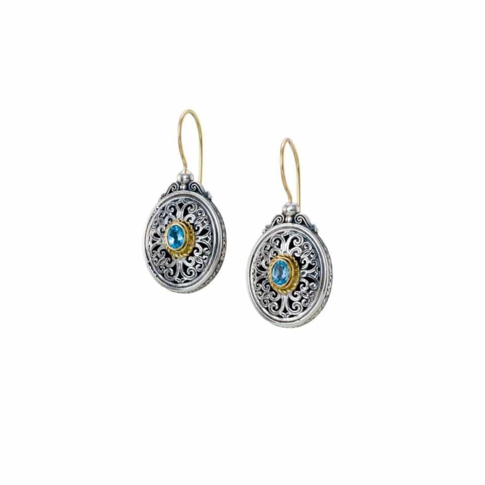 Mediterranean oval earrings in 18K Gold and Sterling Silver with blue topaz