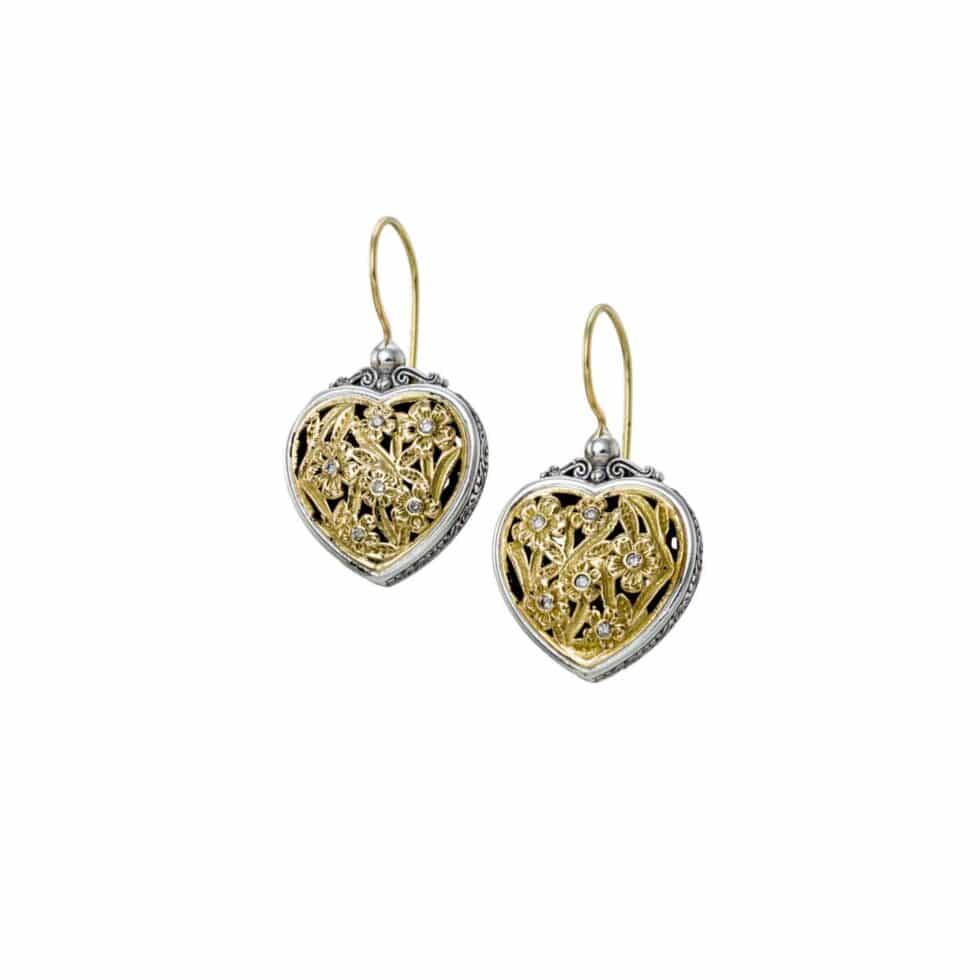 Harmony Heart Earrings in 18K Gold and Sterling Silver with Brown Diamonds