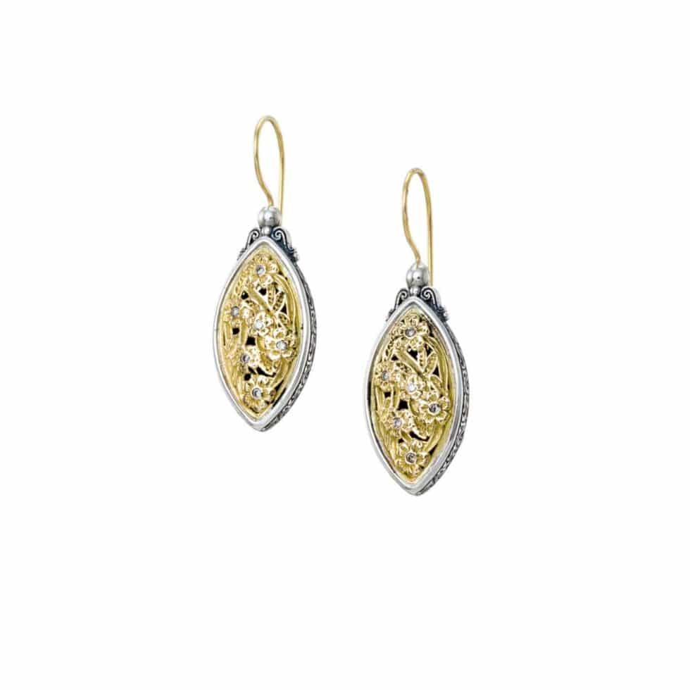 Harmony Marquise Earrings in 18K Gold and Sterling Silver with Brown Diamonds