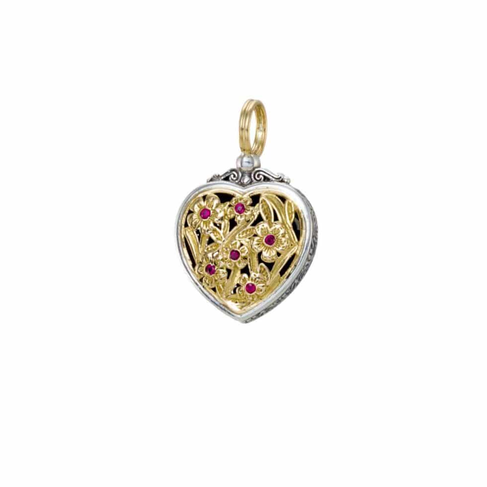 Harmony Heart pendant in 18K Gold and Sterling silver with rubies