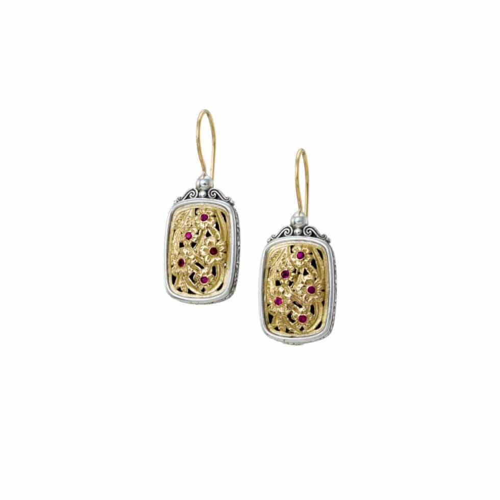 Harmony earrings in 18K Gold and Sterling silver with rubies