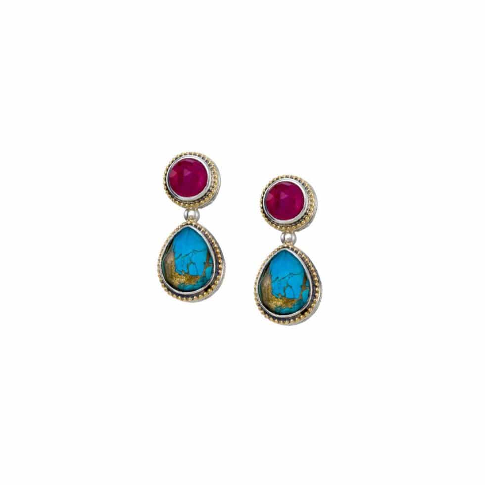 Eve earrings in 18K Gold and sterling silver with doublet stones