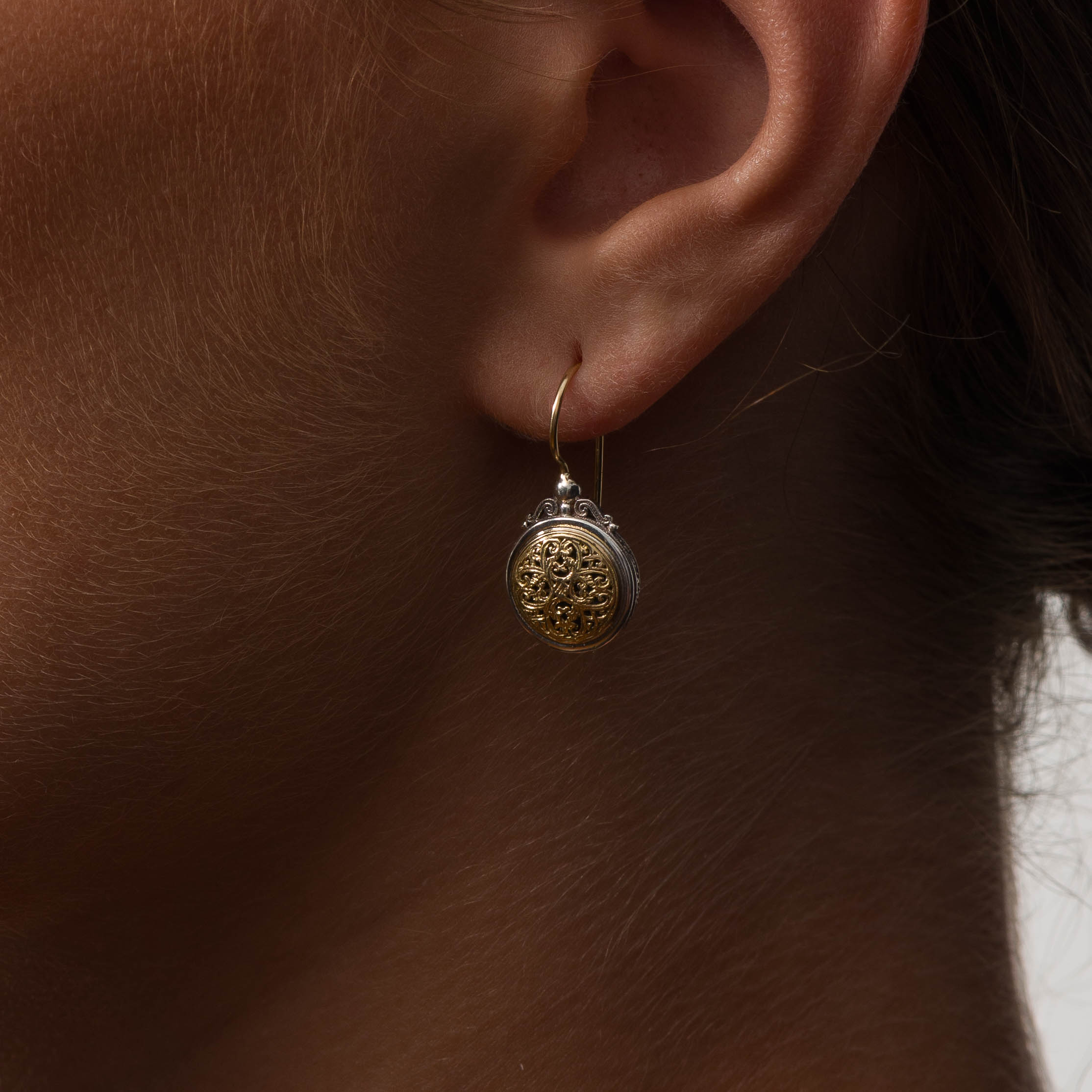 Mediterranean small round earrings in 18K Gold and Sterling Silver