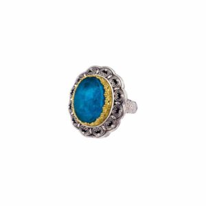Penelope Big Oval Ring in Sterling Silver with Gold plated parts - Image 4