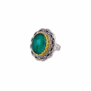 Penelope Big Oval Ring in Sterling Silver with Gold plated parts