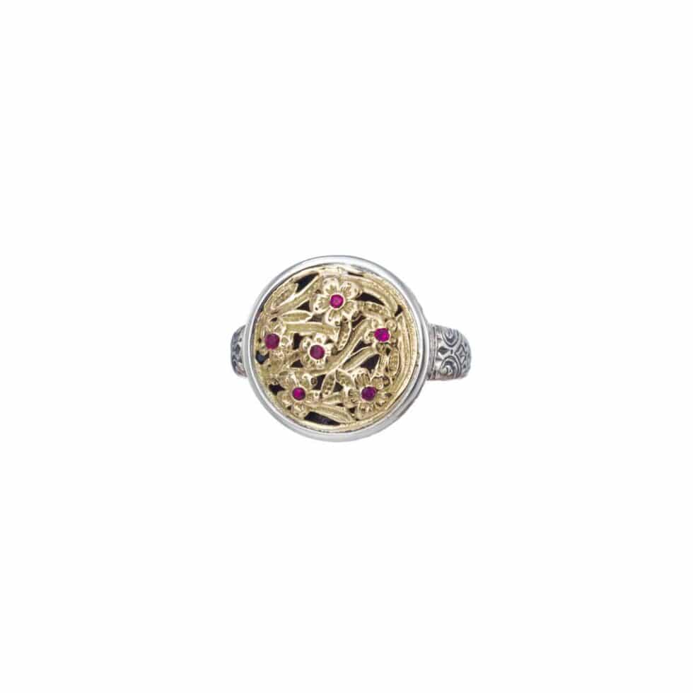 Harmony Round ring in 18K Gold and Sterling silver with rubies