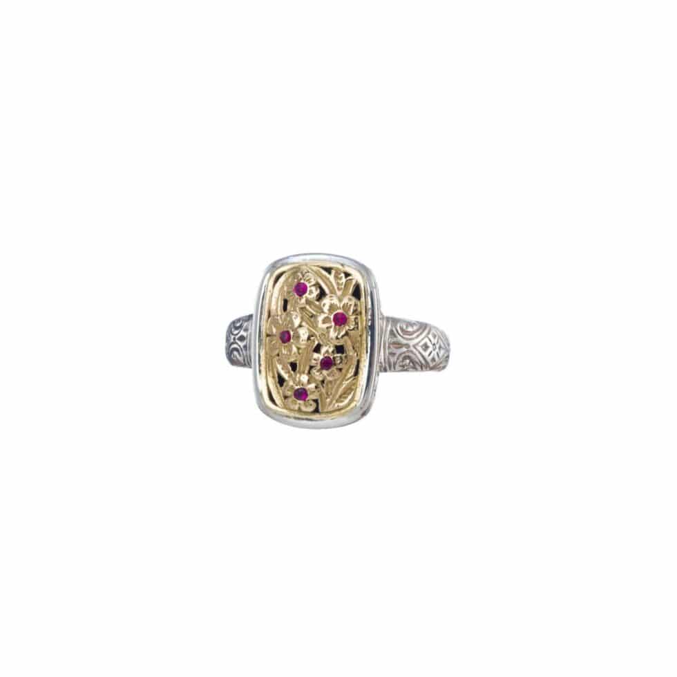 Harmony Cushion Ring in 18K Gold and Sterling Silver with Rubies