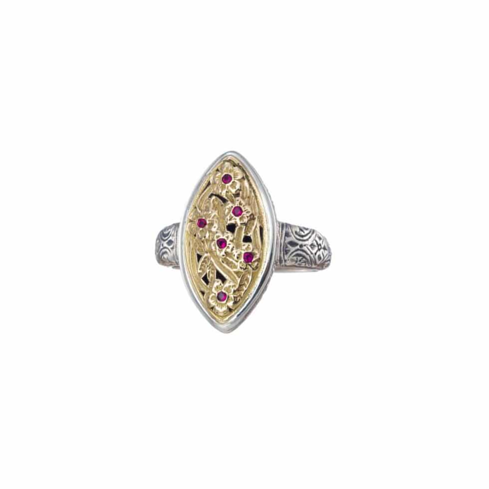 Harmony Marquise Ring in 18K Gold and Sterling Silver with Rubies