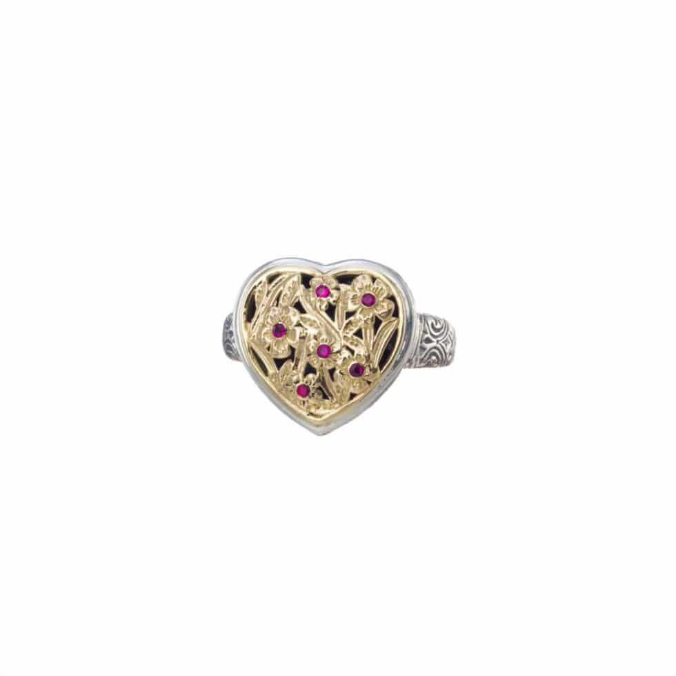 Harmony Heart Ring in 18K Gold and Sterling Silver with Rubies
