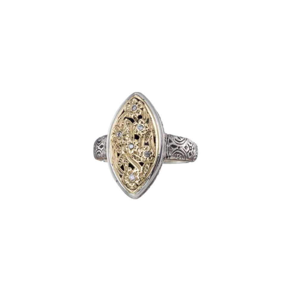 Harmony Marquise Ring in 18K Gold and Sterling Silver with Brown Diamonds