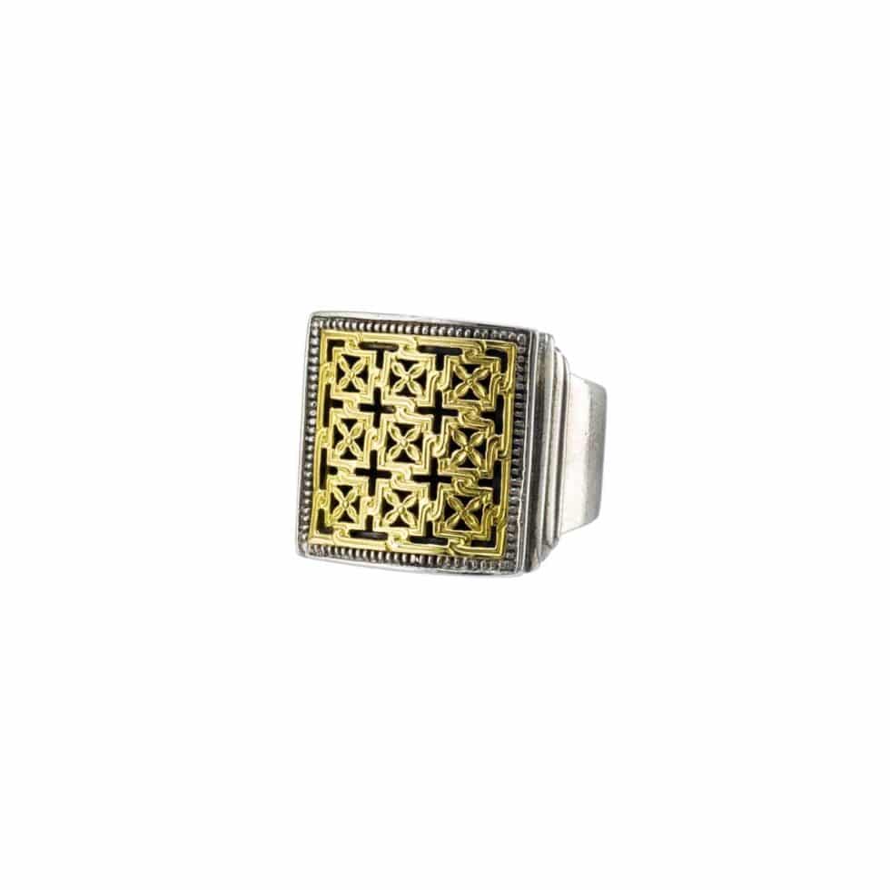 Classic square ring in 18K Gold and Sterling Silver