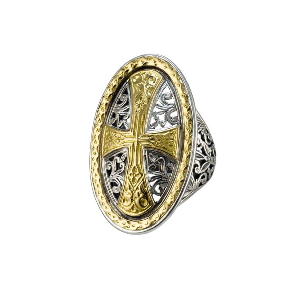 Garden shadows big oval ring with cross in 18K Gold and Sterling Silver