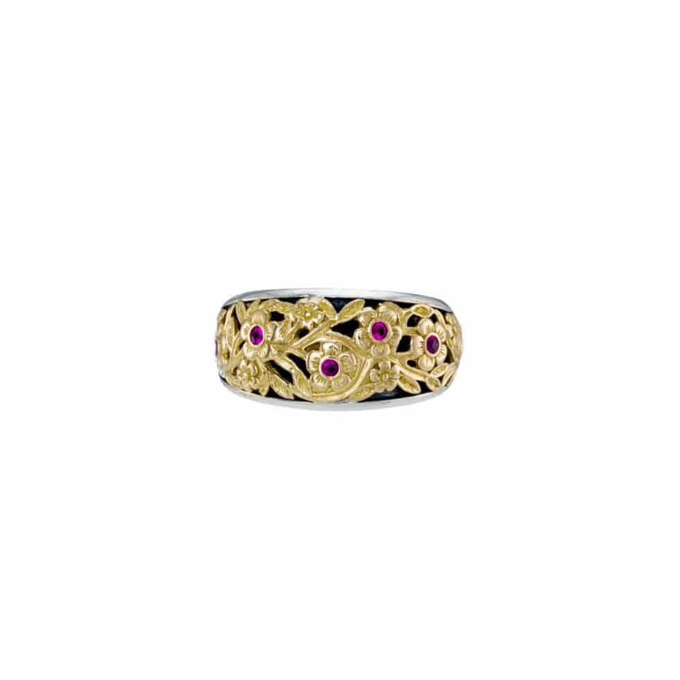 Harmony ring in 18K Gold and Sterling silver with rubies