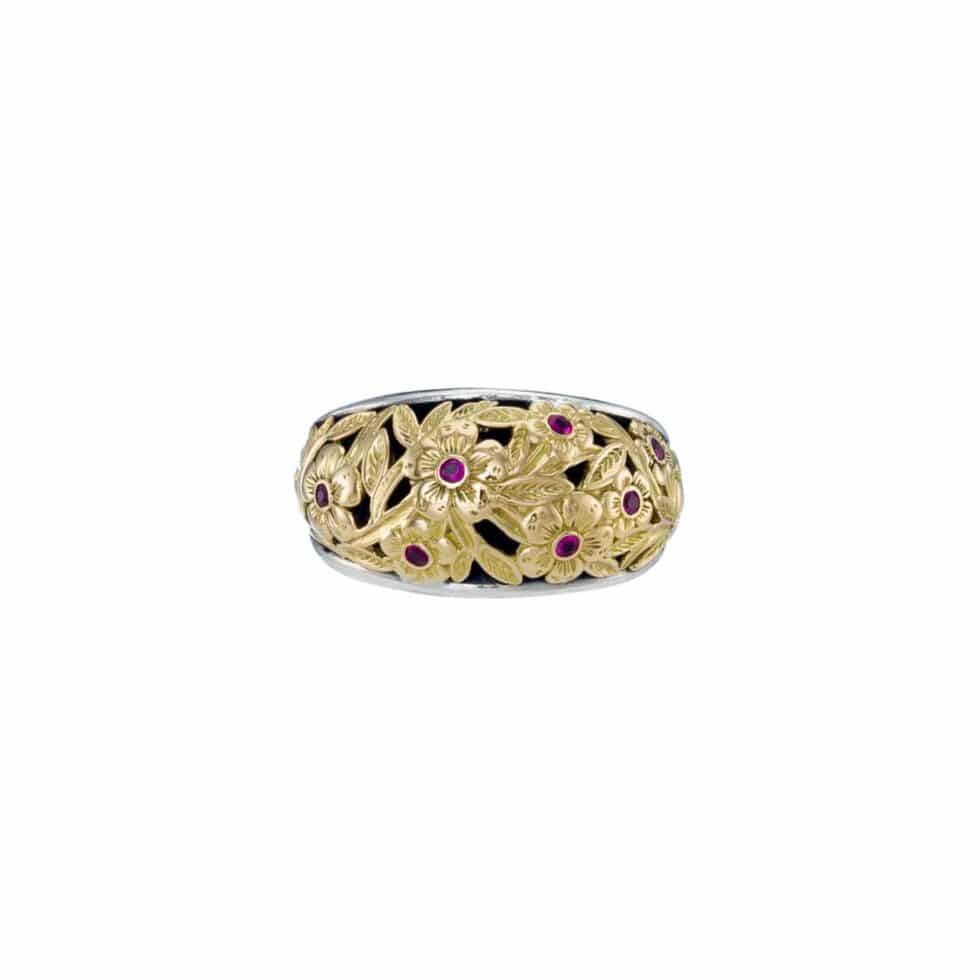 Harmony ring in 18K Gold and Sterling silver with rubies
